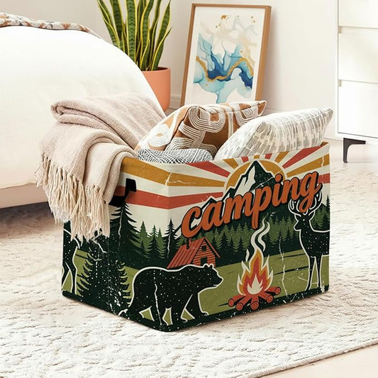 56L Camping Laundry Basket Clothes Hamper with Handles,Foldable Blanket Storage Large Laundry Hamper with Waterproof PE,Toy Storage Bin Organizer,Cube Clothes Organizer,Home Decor