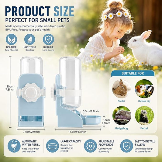 Rypet Rabbit Water Bottle No Drip - 17oz Hanging Water Fountain Automatic Dispenser Pet Cage Water Feeder for Bunny Chinchilla Guinea Pig Hedgehog Ferret Blue