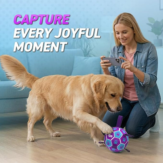 QDAN Dog Ropes Toys Soccer Ball with Straps, Puppy Birthday Gifts, Tug of Toy, Water Toy, Durable Balls for Dogs, Medium Small Breed, 6 Inch