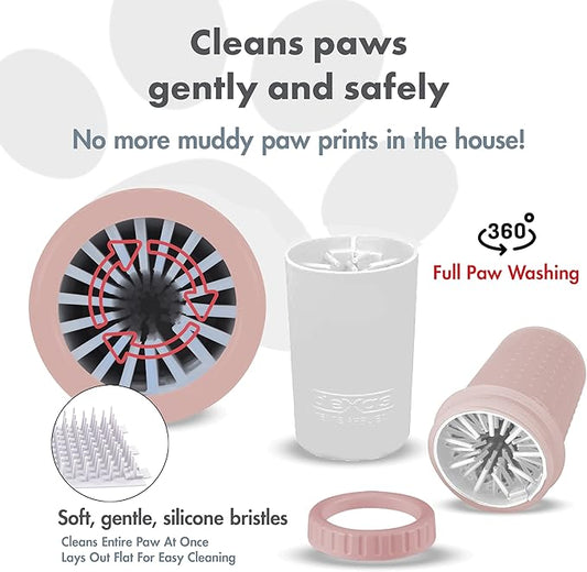 Dexas MudBuster Medium Dog Paw Cleaner in Blush - Fits 1.5"-2.5" Wide Paws, Portable Paw Washer for Muddy Paws, Dog Paw Cleaning Cup with Gentle Silicone Bristles, Quick Clean Pet Paw Washer