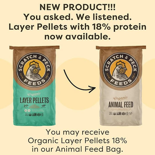 Scratch and Peck Feeds Whole Grain Layer Pellets Chicken and Duck Feed - 25 lbs Bag - Corn-Free and Soy-Free - 18% Protein, Certified Organic and Non-GMO Project Verified