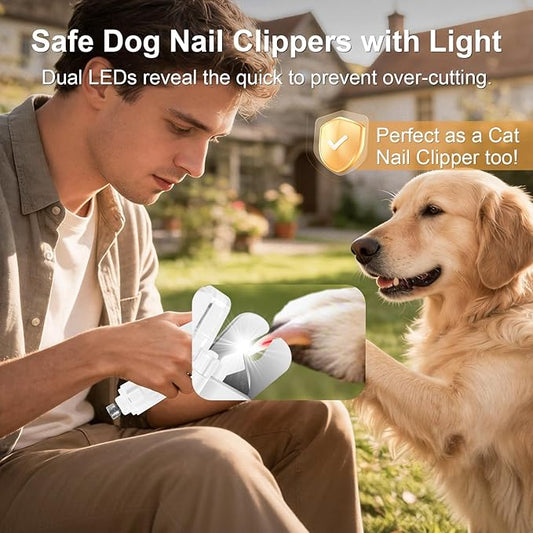 SZMDLX Dog Nail Clippers with Light, 2-in-1 Dog and Cat Nail Clipper with Grinder, Quiet Pet Nail Trimmer for Small Medium Large Dogs and Cats, USB Rechargeable