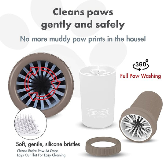 Dexas MudBuster Medium Dog Paw Cleaner in Taupe - Fits 1.5"-2.5" Wide Paws, Portable Paw Washer for Muddy Paws, Dog Paw Cleaning Cup with Gentle Silicone Bristles, Quick Clean Pet Paw Washer