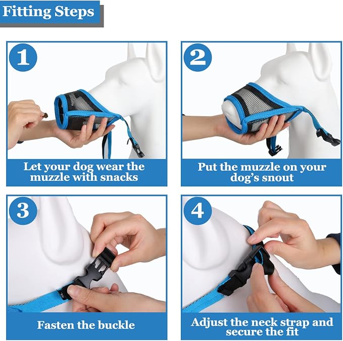 LUCKYPAW Dog Muzzle, Mesh Muzzle for Large Medium Dogs, Soft Mouth Cover to Prevent Biting Chewing, Drinkable Breathable Adjustable Puppy Mouth Guard(XL, Blue)