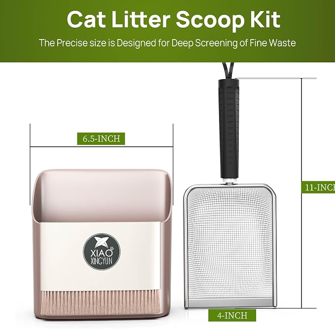 XIAOXINGYUN Litter Scooper with Holder for Sandbath Box,Stainless Steel Litter Scooper Includes Portable Small Broom and Dustpan, Mesh Shovel-Easy to Clean - Suitable for Cat Litter Box