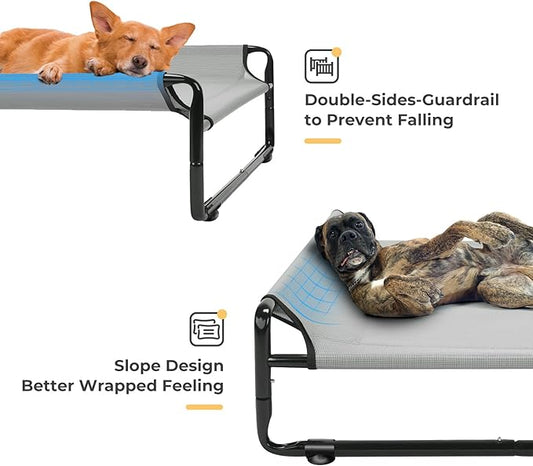 Veehoo Outdoor Elevated Dog Bed,Raised Dog Beds for Large Dogs, Washable Dog Cot with Headrest Sides, Non-Skid Feet, Breathable Mesh, Cooling Pet Hammock for Indoor or Camping, 42", Grey
