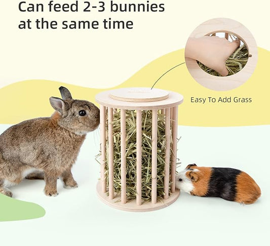 andwe Hay Feeder Less Wasted Wooden Food Feeding Rack for Rabbit Guinea Pig Chinchilla - Standing Pet-self Feeding Hay Manage