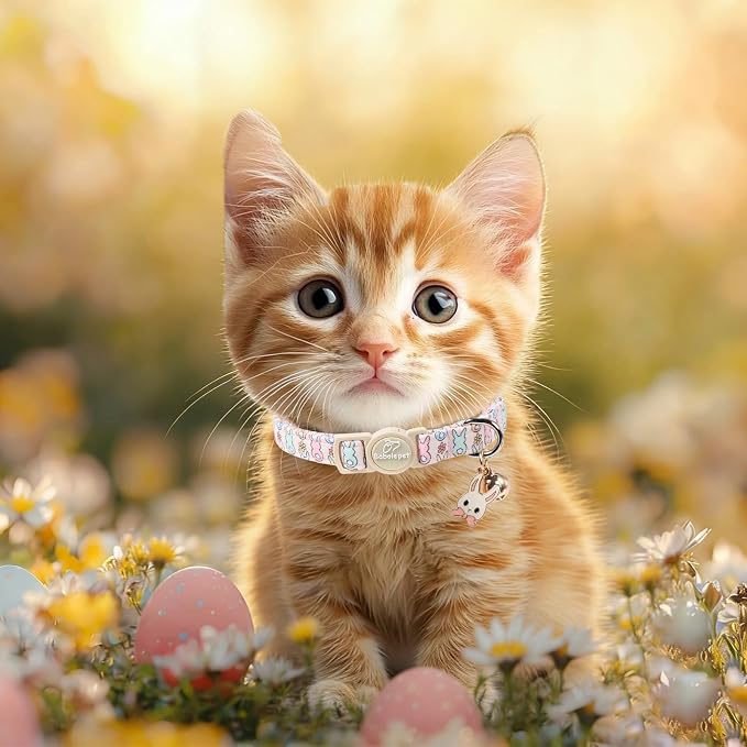 2 Pack Easter Bunny Cat Collars - Cute Breakaway Easter Cat Collar with Bell & Bunny Pendant, Adjustable Spring Holiday Pink Blue Kitten Collars for Boy Girl Cats