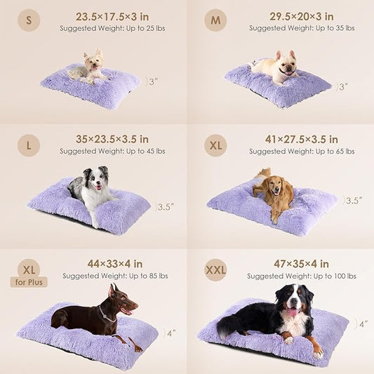 EHEYCIGA Fluffy Dog Crate Bed for Medium Dogs, Plush Faux Fur Crate Pad, Calming Anti Anxiety Medium Dog Bed, Washable Soft Warm Mat with Non-Slip Bottom, Purple