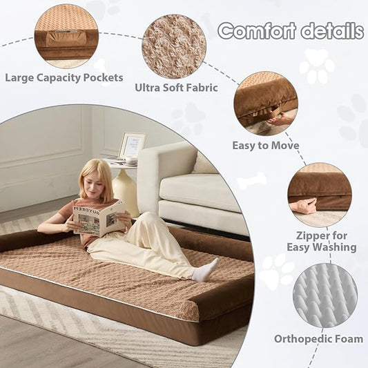 BFPETHOME Orthopedic Washable Dog Beds Large Sized Senior Dog for Comfy Sleeping with Removable Cover, Waterproof Big Soft Pet Couch Bed for Dogs Relax