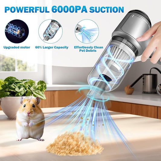 Guinea Pig Poop Vacuum: 6000Pa Powerful Suction, Cordless Handheld Spot Cleaning Tool for Guinea Pig, Rabbit, Hamster, Chinchilla & Small Animal Cages