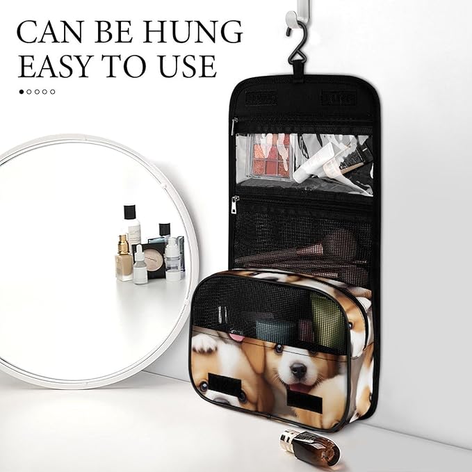 Cute Puppy Dogs Travel Toiletry Bag for Women Portable Hanging Organizer for Shampoo, Conditioner, Brushes Set