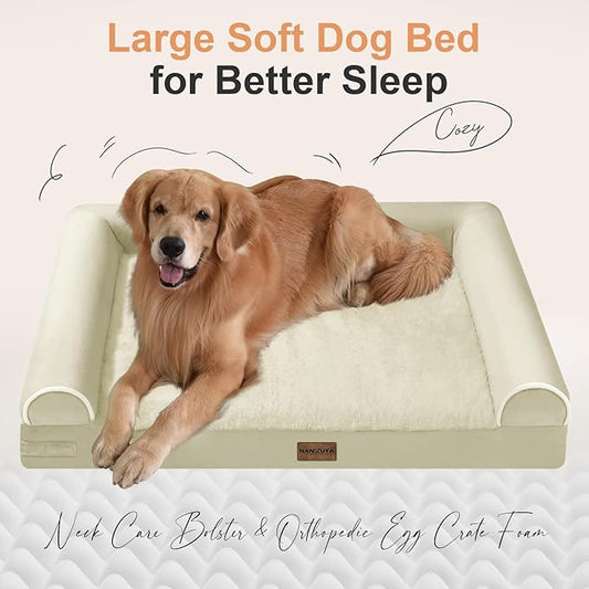 Medium Dog Bed Orthopedic Washable: Beds Bolster Medium Sized Dogs Bed Egg Crate Foam Couch Sofa Waterproof with Removable Cover - Beige