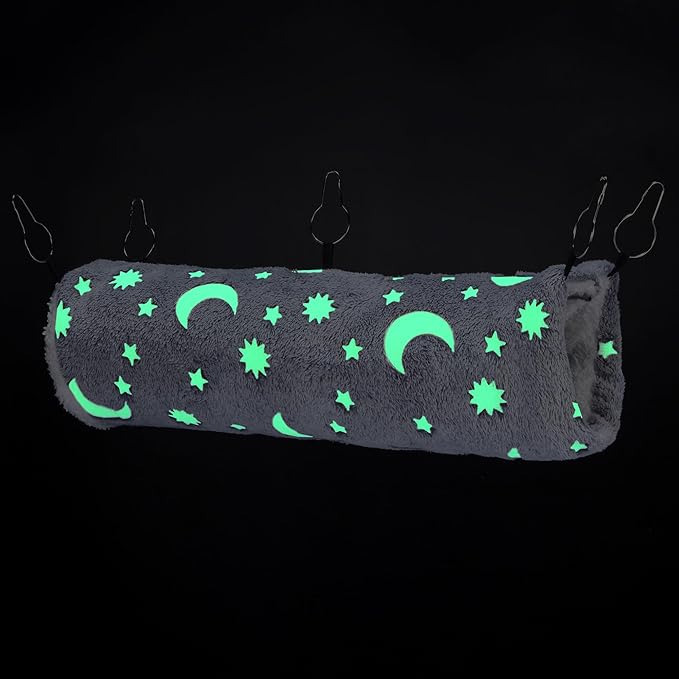 Mogoko Noctilucent Luminous Grey Guinea Pig Rat Hammock Bunkbed Hanging Tunnel and Soft Bed Mat for Ferret Hedgehog Squirrel Hideout Cage Accessories (Tunnel and Bunkbed Hammock)