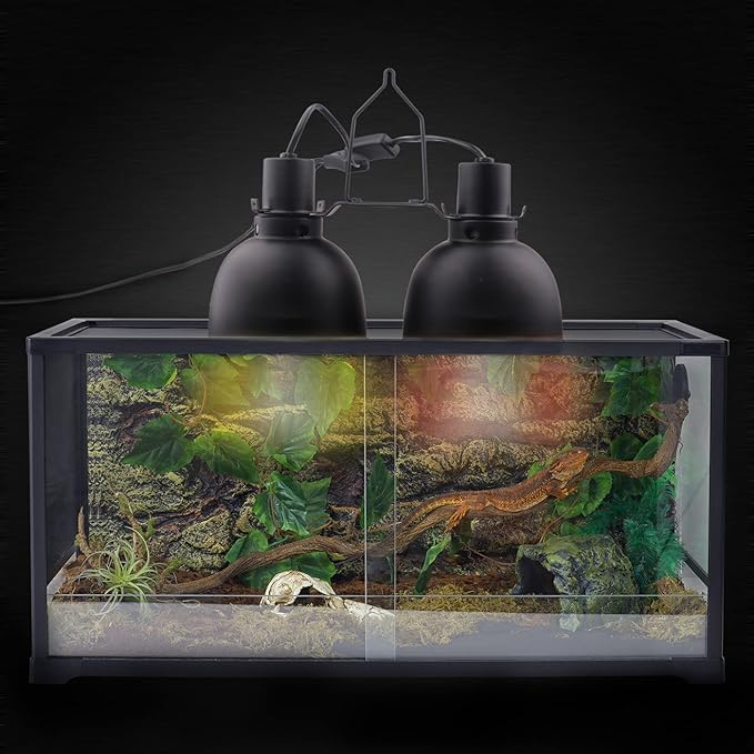Aiicioo Dual Reptile Light Fixture Combo Deep Dome Reptile Dual Lamp Fixture Includes 100W UVA Daylight Heating Lamp and 100W Infrared Heat Emitter Day Night Basking Heat Lighting Kit