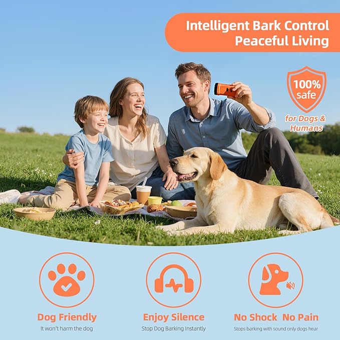 Ultrasonic Anti Barking Device for Dogs - LED Light, Compact & Portable Bark Deterrent Device for Indoor/Outdoor Use, Effective for Your Dog and Neighborâs Dog Bark Control (Orange)