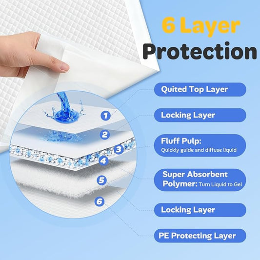 200 Pack Bulk Dog Pee Pads Extra Large 28x34, Adhesive Sticky Tabs Leakproof Puppy Training Pads, 6-Layer Super Absorbent Dog Pads for Large Dogs, Long-Lasting Value Supply