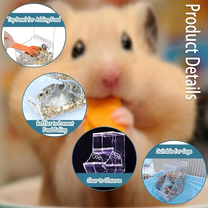 Automatic Hamster Feeder, Clear Acrylic Automatic Pet Feeder Pet Food Dispenser, Hamster Food Bowl Guinea Pig Food Dispenser for Small Animal Feeding & Watering Supplies (L)
