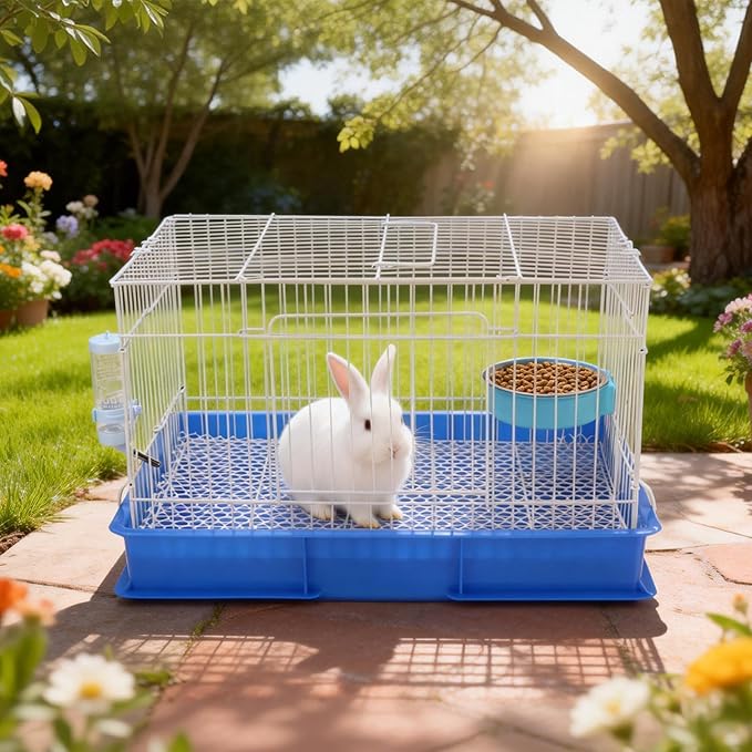 BWOGUE Small Rabbit Cage Indoor, Guinea Pig Cages with Water Bottle, Hangable Food Dish & Grid Mesh Floor, Bunny Enclosure for Hamster, Ferret, Rat, Chinchillas, Hedgehog and Small Animal