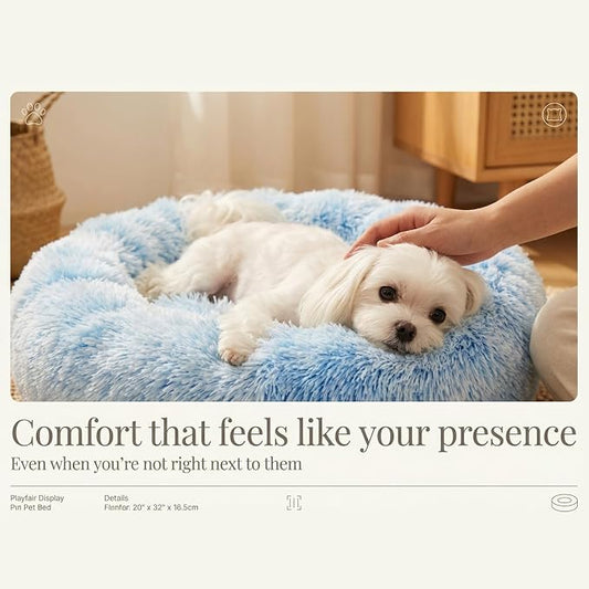 Calming Donut Dogs Beds for Small Dogs Washable,23inch Plush Round Pet Bed for Cozy Sleep,Fluffy Faux Fur Large Cat Bed,Fits up to 25 lbs Pets,Gradient Blue