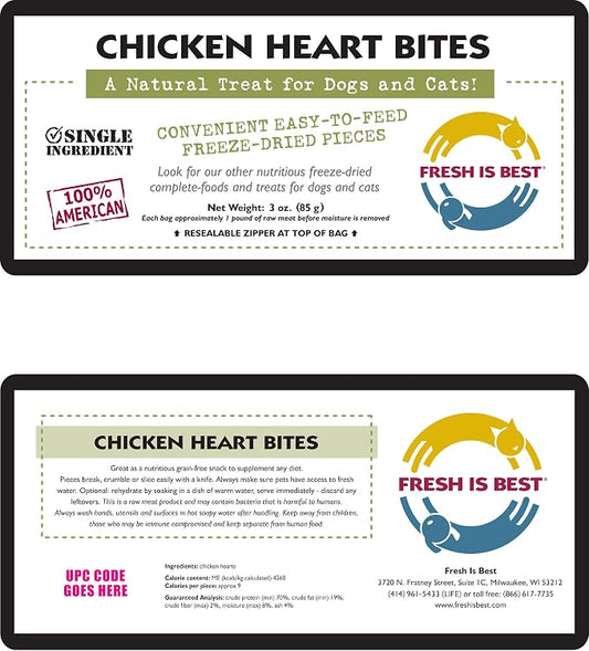 Fresh Is Best Freeze Dried Dog Treats - Raw Freeze Dried Chicken Hearts for Dogs & Cats - Dog Training Treats in Resealable Zipper Bag - High-Protein Single Ingredient - Made in the USA