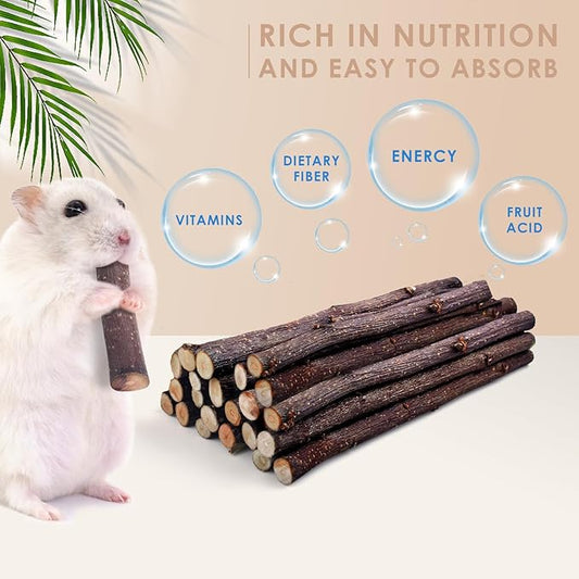 Bissap Apple Sticks for Rabbits, Natural Bunny Chew Toys and Treats for Chinchilla Guinea Pig Hamster Gerbil Small Animals Pet Apple Wood Stick Toys Teeth Grinding (120g/4.2oz)