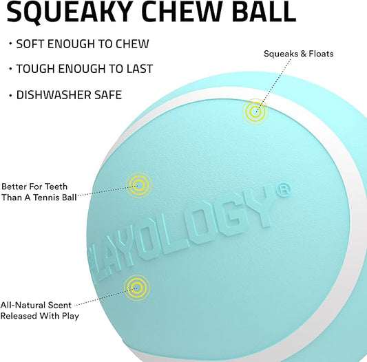 Playology Dog Toys | Squeaky Chew Ball for Dogs, Value 3-Pack | Peanut Butter Scented Small Dog Balls | Bouncy Floating Chew Toys for Fetch