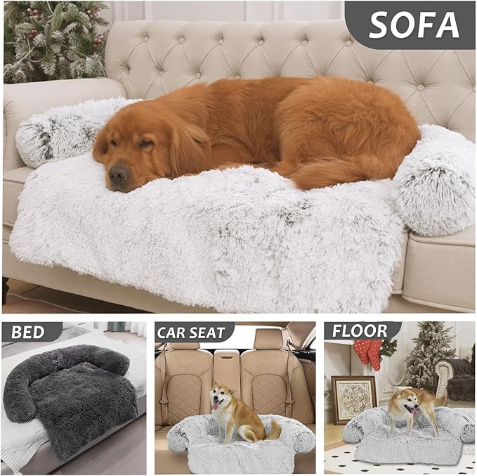 Tinaco Calming Dogs/Cats Bed Mats, Dog Pad Washable Removable Couch Cover, Plush Long Fur Mat for Pets, Waterproof Lining, Perfect for Small, Medium and Large Dogs and Cats (Dark Gray, 34"x30")