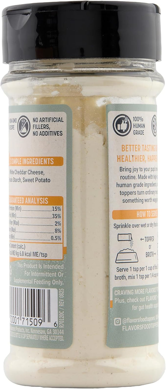 BEAUMONT BASICS Flavors Food Topper for Dogs, Delicious Seasoning for Dog Food, Natural, Grain-Free Kibble Seasoning and Treat Mix for Picky Dogs and Puppies, White Cheddar Recipe, 3.1-Ounce