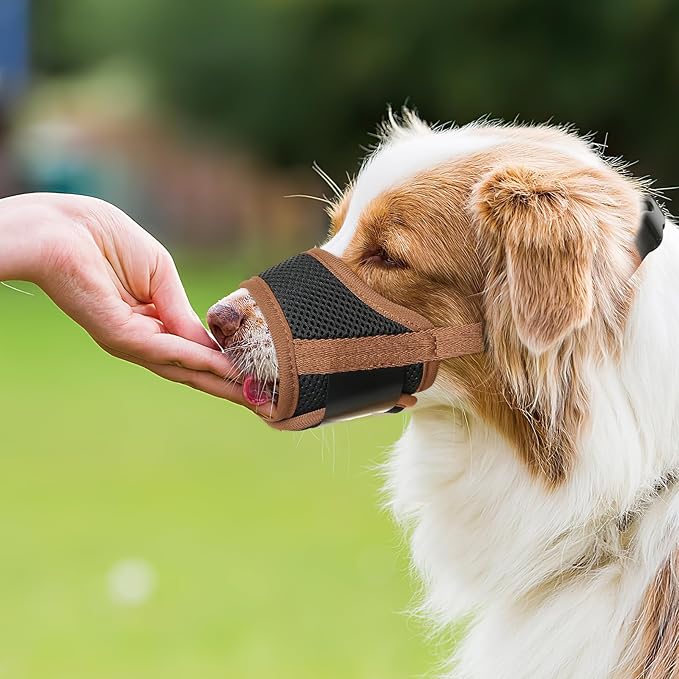 HEELE Dog Muzzle,Soft Nylon Muzzle Anti Biting Barking Chewing,Air Mesh Breathable Drinkable Adjustable Loop Pets Muzzle for Small Medium Large Dogs 4 Colors 4 Sizes (Brown, XL)