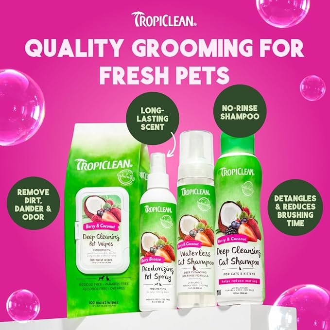 TropiClean Deodorizing Dog Shampoo for Smelly Pets, Professional Dog Shampoo, Long Lasting Odor Control, Puppy Safe, USA Made, Berry Scent, 2.5 Gal