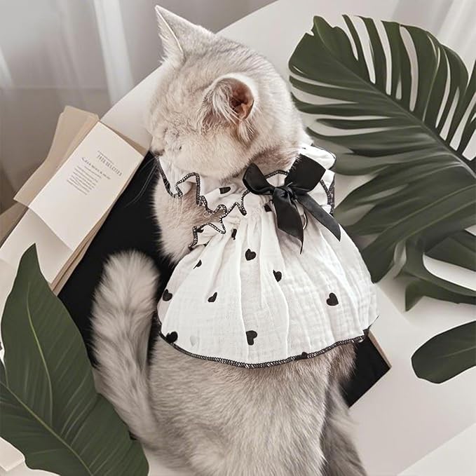 Dog Dresses for Small Dogs Girl Female Dog Cat Clothes Dress Cute Cotton Extra Summer Clothes Bow Decor Printed Love Birthday Outfit Puppy Clothes (Light Pink & Black, Medium)