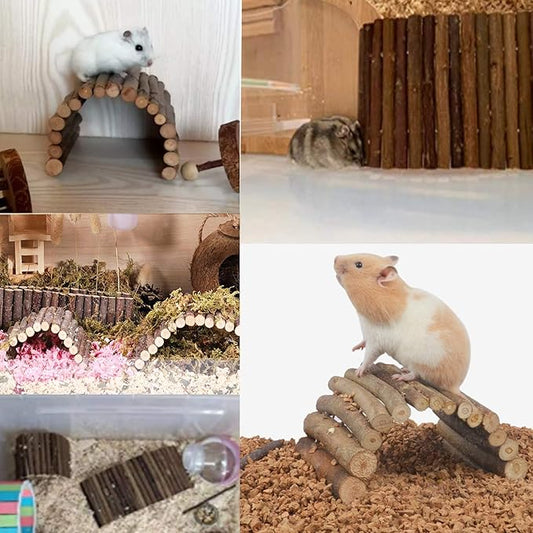 Hamster Bridge Rat Ladder Wooden Bridge Toy for Small Animals Cage Wood Ladder Natural Hideout for Guinea Pig Chinchilla Ferret Reptile (Pack of 4) (4ladder)