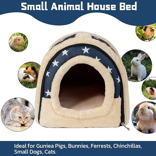 Pet Soft Guinea Pig & Rabbit Cozy Hideout House - Small Animal Bed for Guinea Pigs, Rabbits, Hamsters, Rats & Chinchillas Cave Bed (Stars)