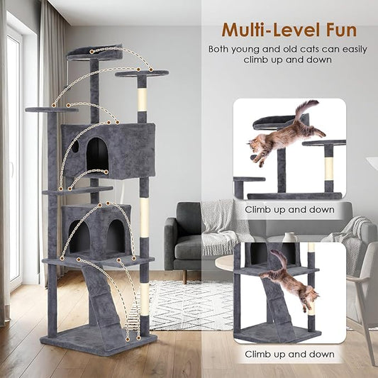 PayLessHere Cat Tree 81in Cat Tower with Cat Scratching Post,Multi-Level Cat Condo Stand House Furniture Kitty Activity Center with Furry Ball Toys Cat Tree for Indoor Cats,Dark Gray