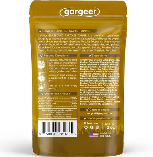 Gargeer 2oz Desert/Grassland Tortoise Food Supplement, Flower Salad Mix Topper. Supercharge Appetite, Health & Immune System. Complete Diet, Rich with Vitamins, Made in The USA. Enjoy!
