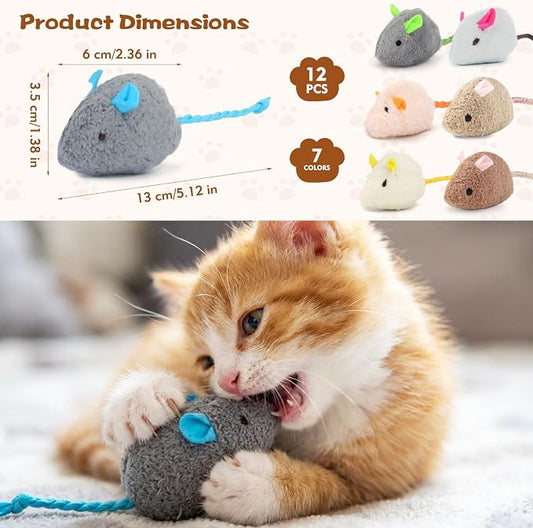 WRW 12PCS 2.36 Inch Cat Mice Toys, Prefilled Catnip Plush Catnip Toys, Realistic Design Interactive Cat Mouse Toys for Indoor Cats Play Fetch(7 Colors) (12)