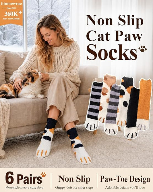 Ginmewrae Women Fuzzy Socks Cozy Soft Fluffy Cute Animal Slipper Socks Sleeping Warm Socks Christmas Gift for Girls