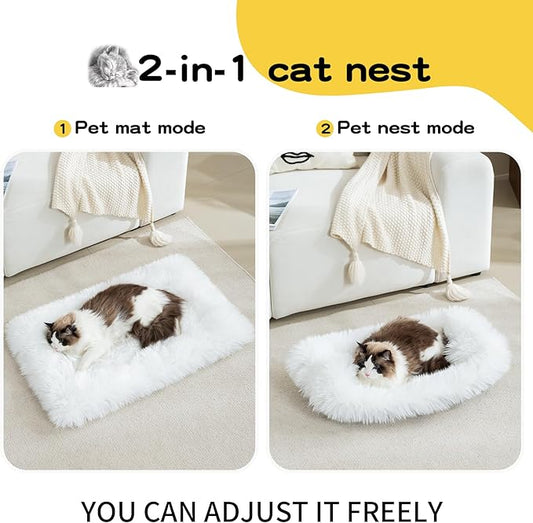 Dog Cat Bed Mat 19.6x31.4 inch, Washable Soft Plush Faux Fur Fluffy Puppy Pad Blanket for Indoor Pet Sleep Cushion White