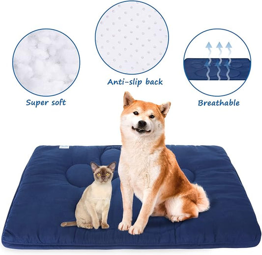 Coldwind Dog Crate Pad(23"x 36"),Washable Crate Mat with Anti-Slip Bottom, Dog Mats for Sleeping, Breathable Kennel Pad,Dark Colored to Hide Stains, Navy