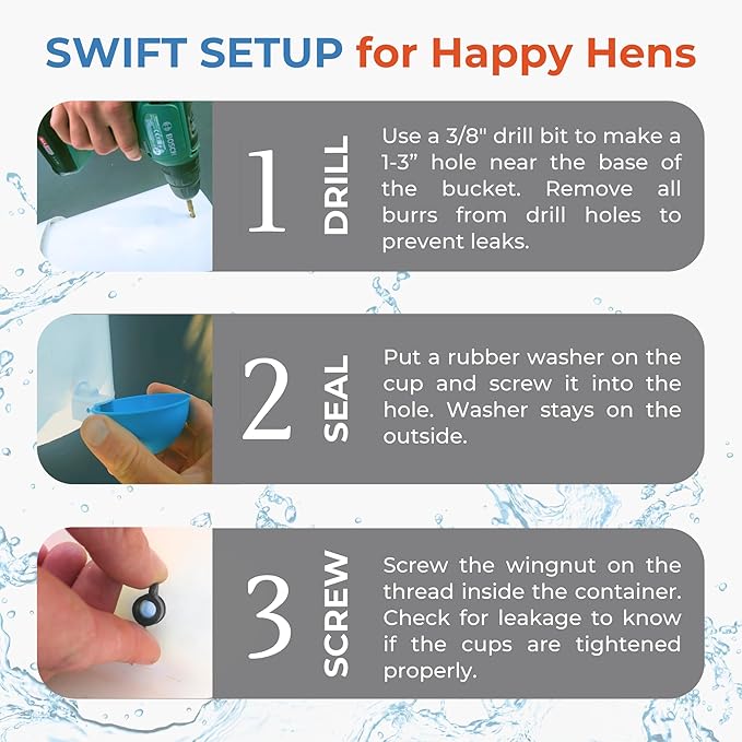 Lil Clucker - Blue Large Automatic Chicken Waterer Cups Suitable for Ducks, Geese, Turkeys, and Bunny Rabbit - Water Feeder Kit - Poultry Waterer - Pack of 8…