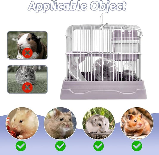 PINVNBY 2-Tier Dwarf Hamster Cage, Hamsters Travel Cage Portable Mouse Cages with Running Exercise Wheels, Water Bottle and Food Dish for Hamster Mouse Rat 11.7 * 8.7 * 9.38 in (Gray)