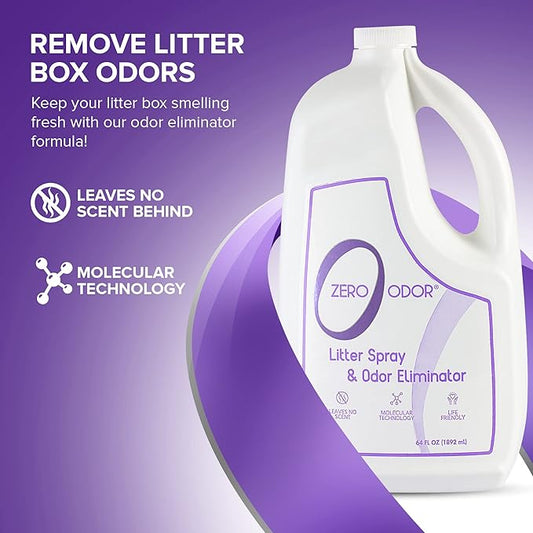 Zero Odor Litter Odor Eliminator, Cat Litter Box Deodorizer, Pet Safe Formula for All Litter Types, Refill, 64 oz