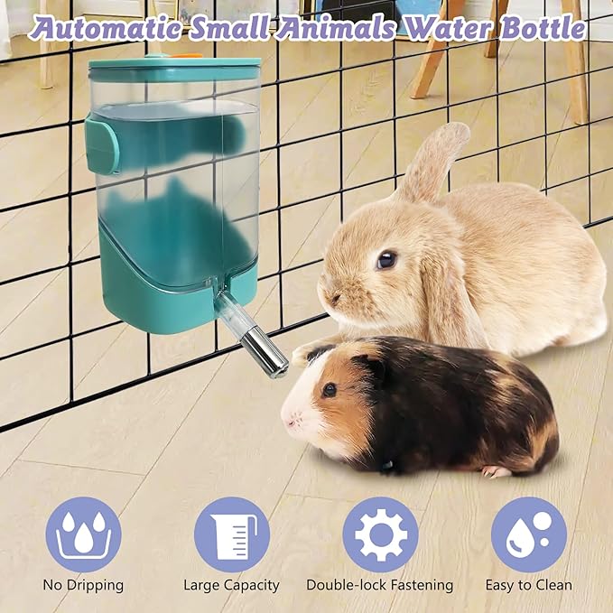 24oz Automatic Rabbit Water Dispenser for Cage Hanging Guinea Pig Water Bottle No Drip Bunny Water Feeder for Ferret Rat Hamster Chinchilla and Other Small Animals (Green)