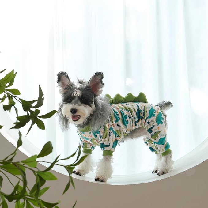 CuteBone Dinosaur Costume Dog Pajamas, Stretchy Spandex Crystal Velvet Sleepwear Coat for Small Dogs, Soft & Warm Pet Outfit Clothes for Cold Weather, Cozy Pullover Design COSP05S
