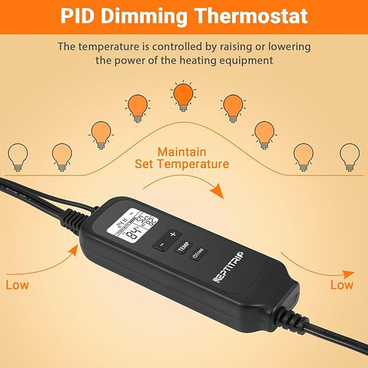 Reptile Thermostat with Timer Fuction & Temperature Probe, Dimmable Thermostat for Reptile Heat Lamp Heat Pad, PID Temperature Controller, Support ℉/℃, Memory Function (Model: PT02S)