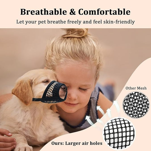 Mayerzon Dog Muzzle, Soft Mesh Muzzles for Small Medium Large Dogs Chihuahua Poodle Husky Labrador Retriever, Breathable Dog Mouth Guard for Biting Chewing Grooming, Allow Panting Drinking(XS, Black)