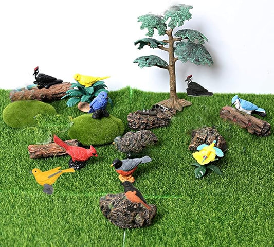 Morofme Mini Bird Figurine Birds Cake Topper 7pcs Miniature Birds Animal Figure Robin Cardinal Figurines Oriole Bird Cake Decorations for Birthday Baby Shower Party Educational Supplies