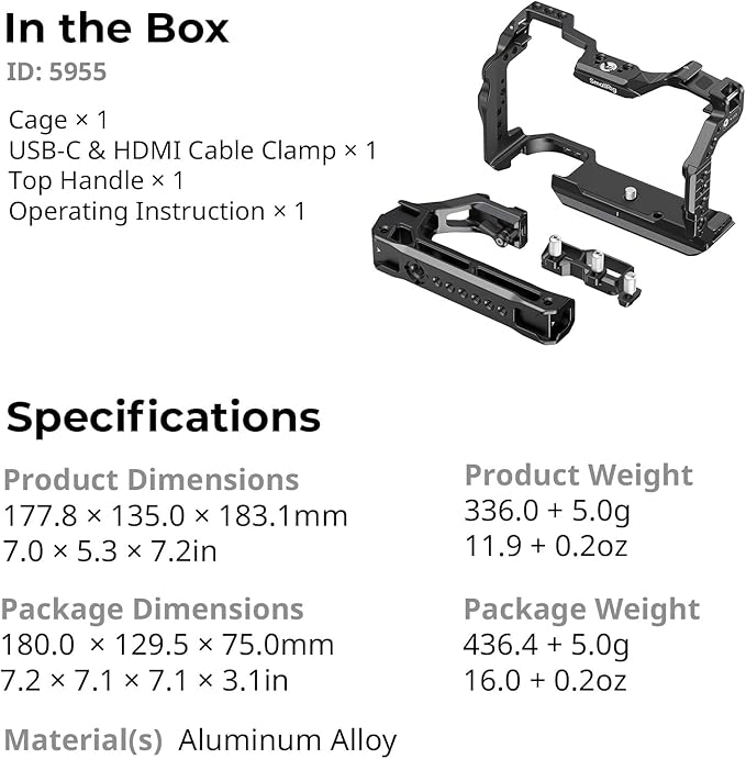 SmallRig Camera Cage Kit for Canon R6 Mark III with Top Handle and Cable Clamp, HawkLock NATO Rails, Quick Release Plate for Arca, Compatible with DJI RS 3 / RS 3 Pro/RS 4 / RS 4 Pro-5955