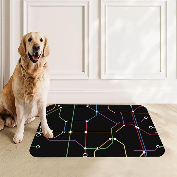 Network Subway Pet Feeding Mat Quick Dry Absorbent Dog Cat Food Mat Non Slip Waterproof Bowl Placemat